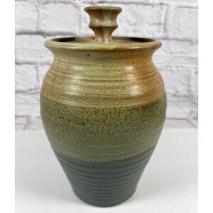 Handmade Studio Art Pottery Stoneware Ceramic Earth Glaze Lid Jar Pot Signed VTG